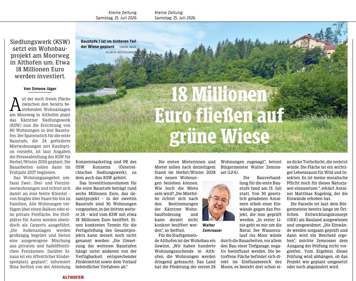 Zeitungsartikel zum Bauprojekt
